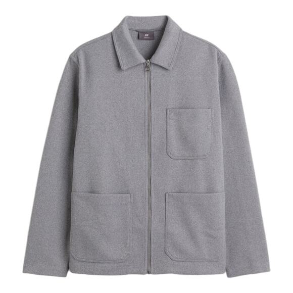 H&M Mens Gray Knit Felted Regular Fit Full Zip Normcore Chore Jacket Size XL - Picture 1 of 9